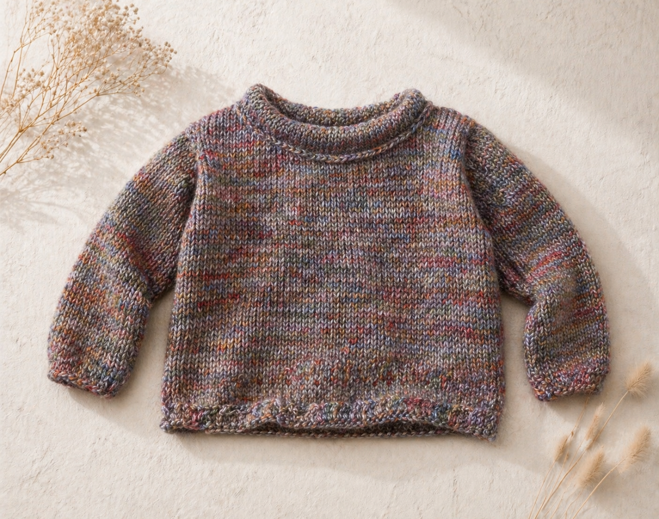 Hand Knit Organic Alpaca Cozy sweater- Ultra Soft Multicolor-Handmade Baby/Toddler Pullover